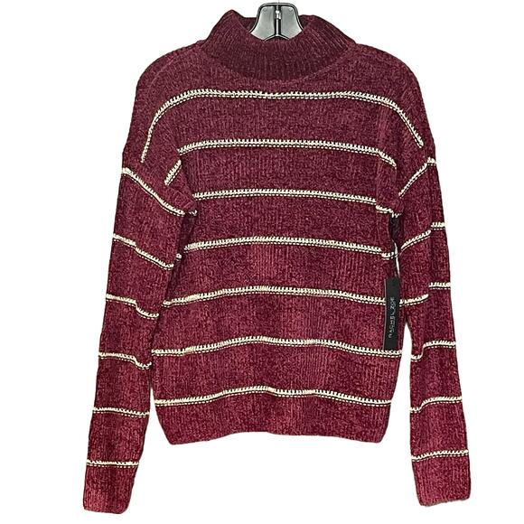 Rachel Zoe long sleeve sweater burgundy cream stripe soft cozy women’s size M - Picture 1 of 6